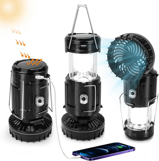 2 Pack,2026 Upgrade Solar Portable Lantern Rechargeable Fan - Collapsible Lightweight LED Camping Lantern for Power Outages Flashlight Survival Kits for Outdoor