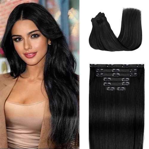 Fimislosion Real Hair Extensions Clip in Human Hair, Seamless Clip in Hair Extensions Real Human Hair, 18 Inch Clip ins extensions for women, Natural Black 120G 7Pcs