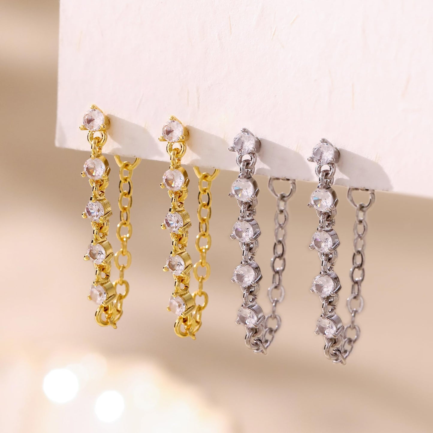 Solistra Gold Dangle Earrings for Women Trendy Triple Diamond Drop Earring Hypoallergenic Earrings for Women Wedding Jewelry Valentines Day Gifts for Her