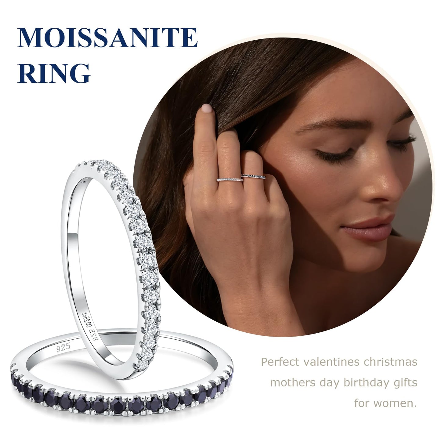 AGRULE Moissanite Eternity Band Ring 0.25 Cttw 14k White Gold Plated Sterling Silver Bezel Set Anniversary Ring 1.4mm Wide Wedding Band for Men Women, Size 8