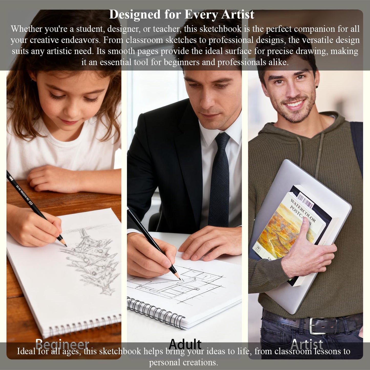 SuFly Sketch Pad and Pencil Set for Kids Ages 8-12 | Complete Sketch Set with 9x12 Sketchpad, Watercolor Postcards & Pencils (Graphite and Charcoal), Sketch Pads for Drawing for Adults & Art Supplies.