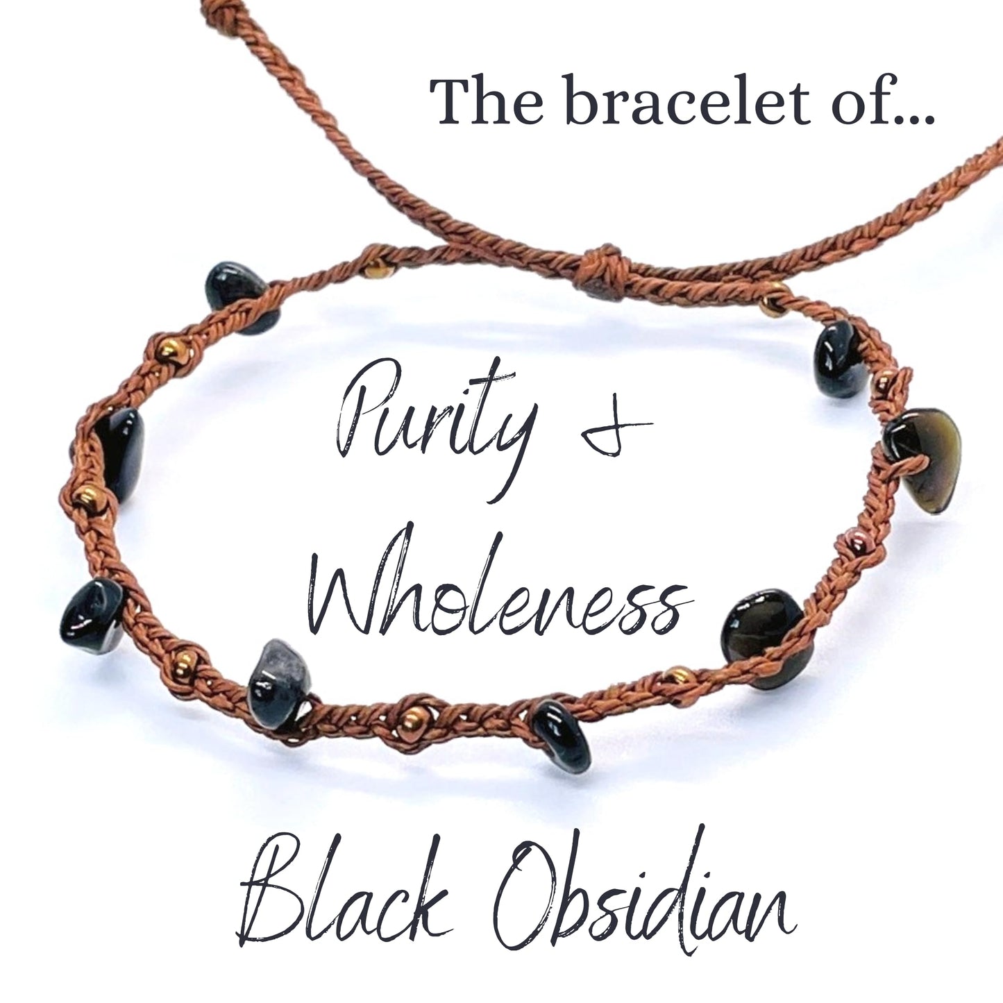 PusSoul Handmade Black Obsidian Small Crystal Bracelet (6.5-7.5'') - Adjustable & Plus Size, Real Black Obsidian, Waterproof, Chakra Beaded - Unusual Jewelry for Women, Girl & Friendship from