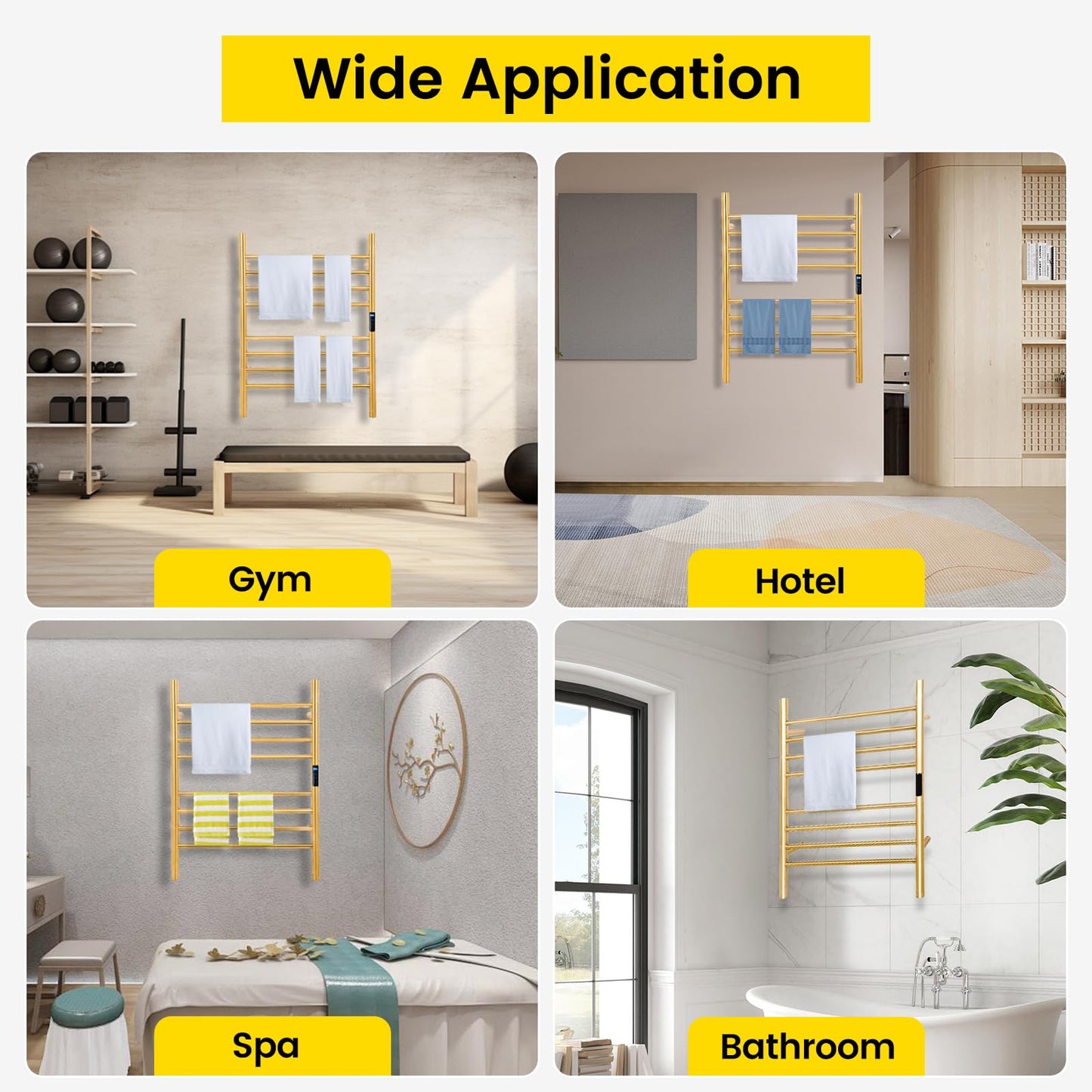Dawot 8-Bars Gold Heated Towel Rack–23" Wall Mounted Towel Warmer with Timer & Temperature Control, Stainless Steel