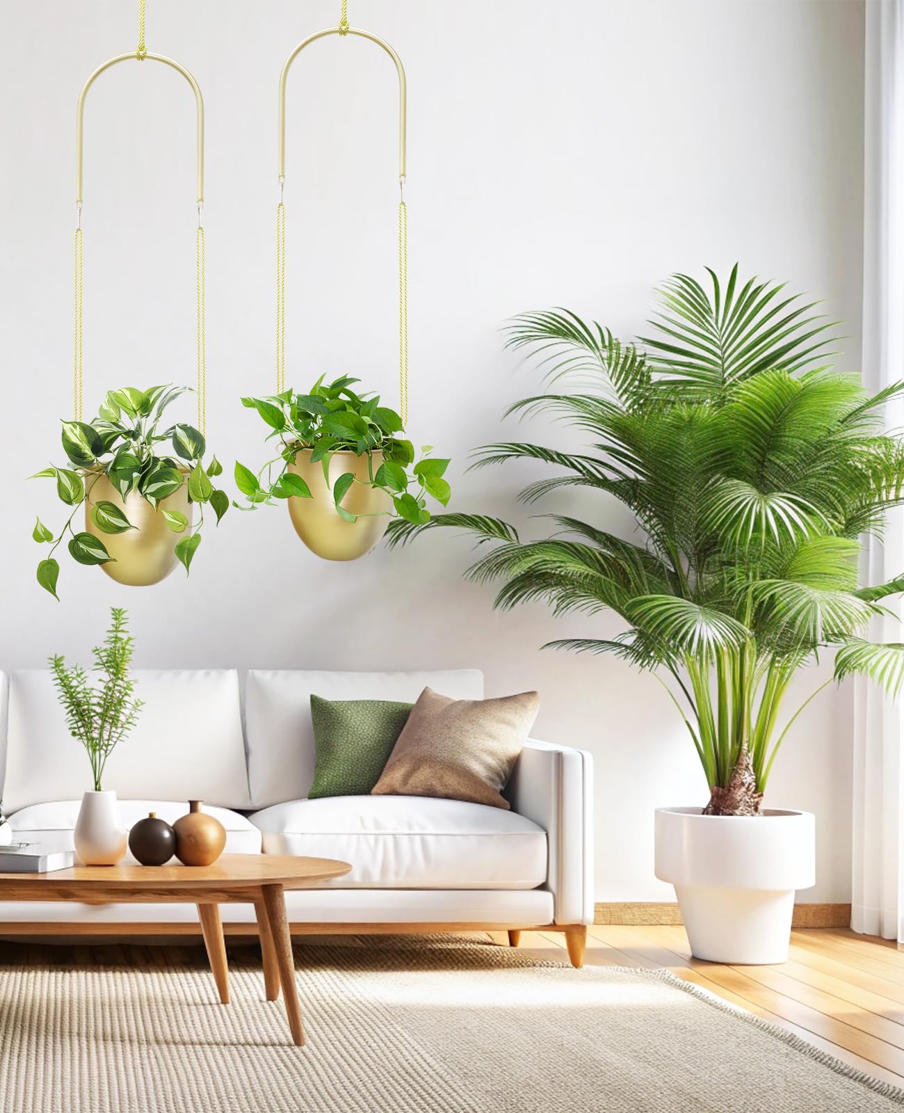 AceList Gold Hanging Planter Set of 2-5.51 Inch Hanging Planters for Indoor Plants, Home, Balcony, Garden, and Patio - Window Hanging Planters with Hemp Rope