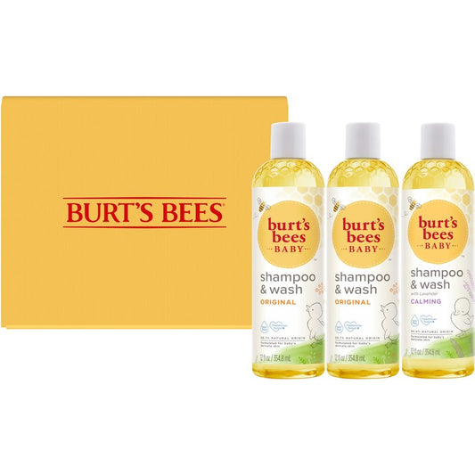 Burt's Bees Baby Shampoo and Body Wash Bundle, 2 Original and 1 Calming with Lavender Tear Free Baby Soap, 12 Fl Oz, 3 Count
