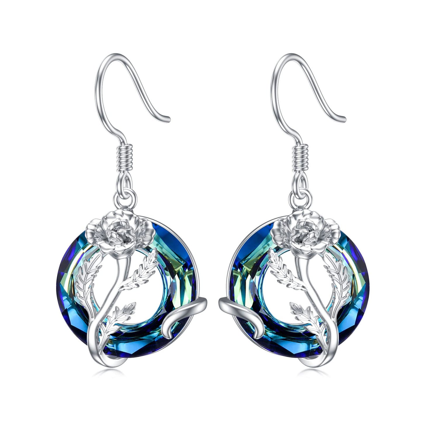 TOUPOP August Birth Flower Earrings Poppy Drop Dangle Earrings Blue Crystal Jewelry Birthday Mothers Day Gifts for Women Mom Her