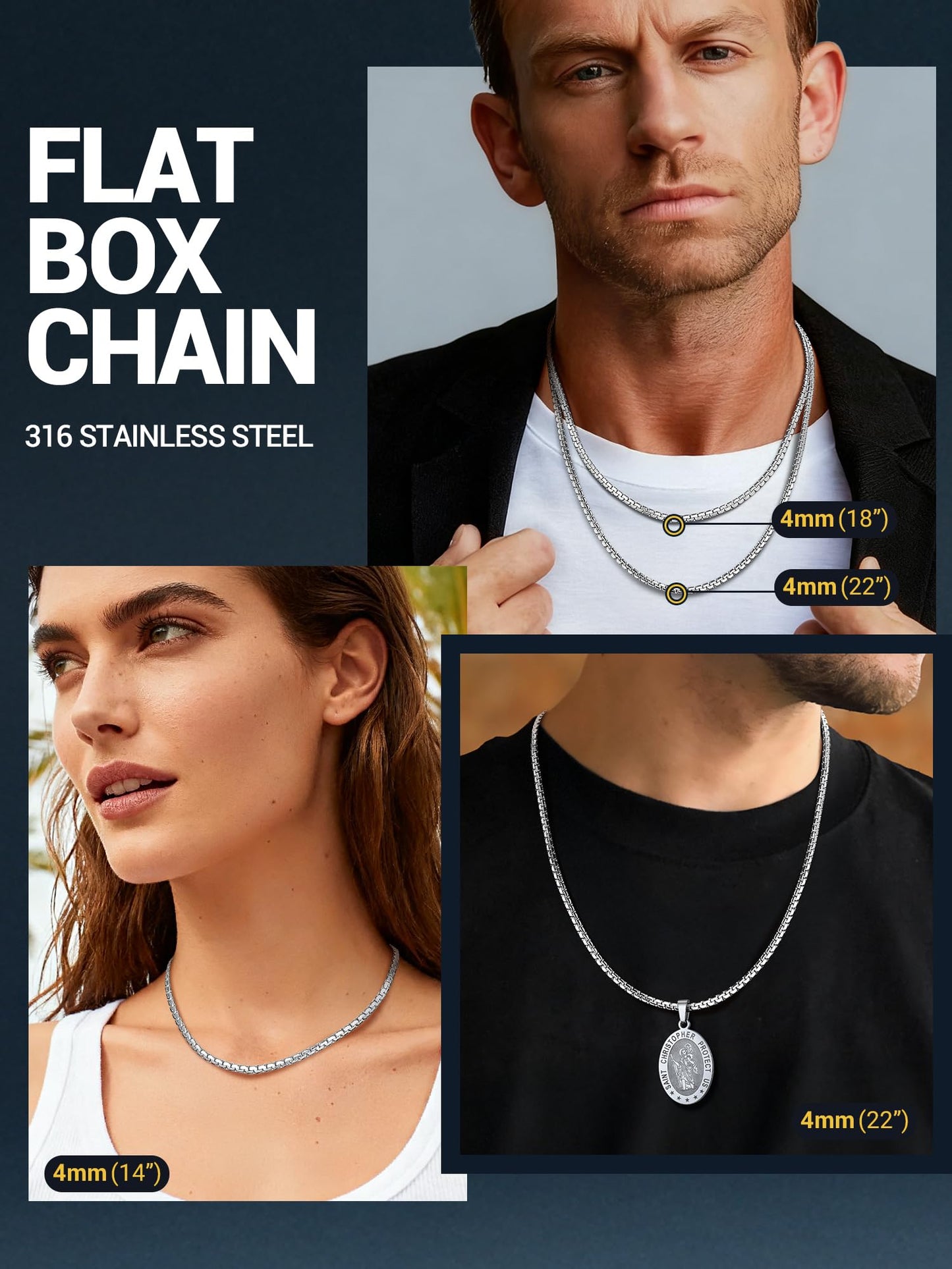 PROSTEEL Chains Necklaces For Men Chain 18inch 4mm Aesthetic Necklaces Mens Jewelry