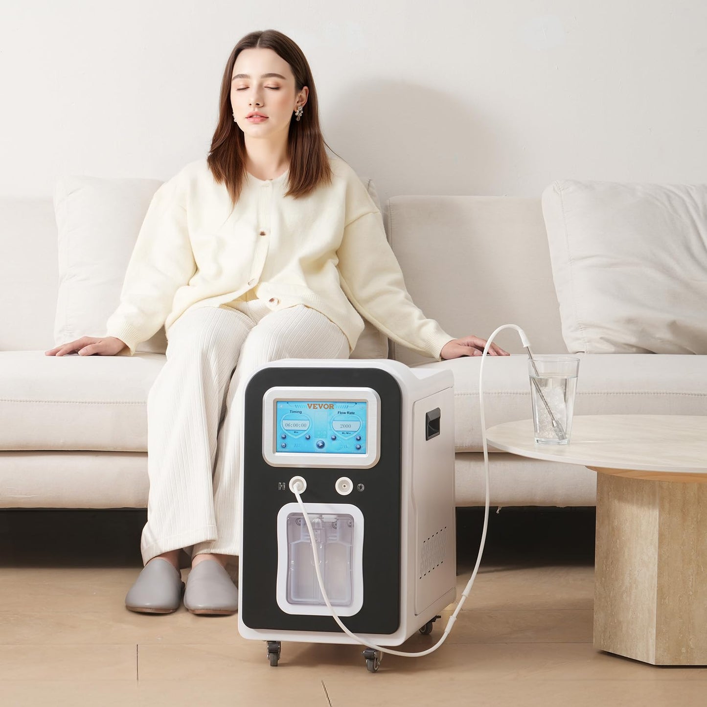 VEVOR Hydrogen Inhalation Machine, 99.99% High Purity Hydrogen Inhaler, HO-Separated 1800ml/min Dual Port Hydrogen Oxygen Inhaler, Hydrogen-Rich Water Generator with Wheels for Home Travel