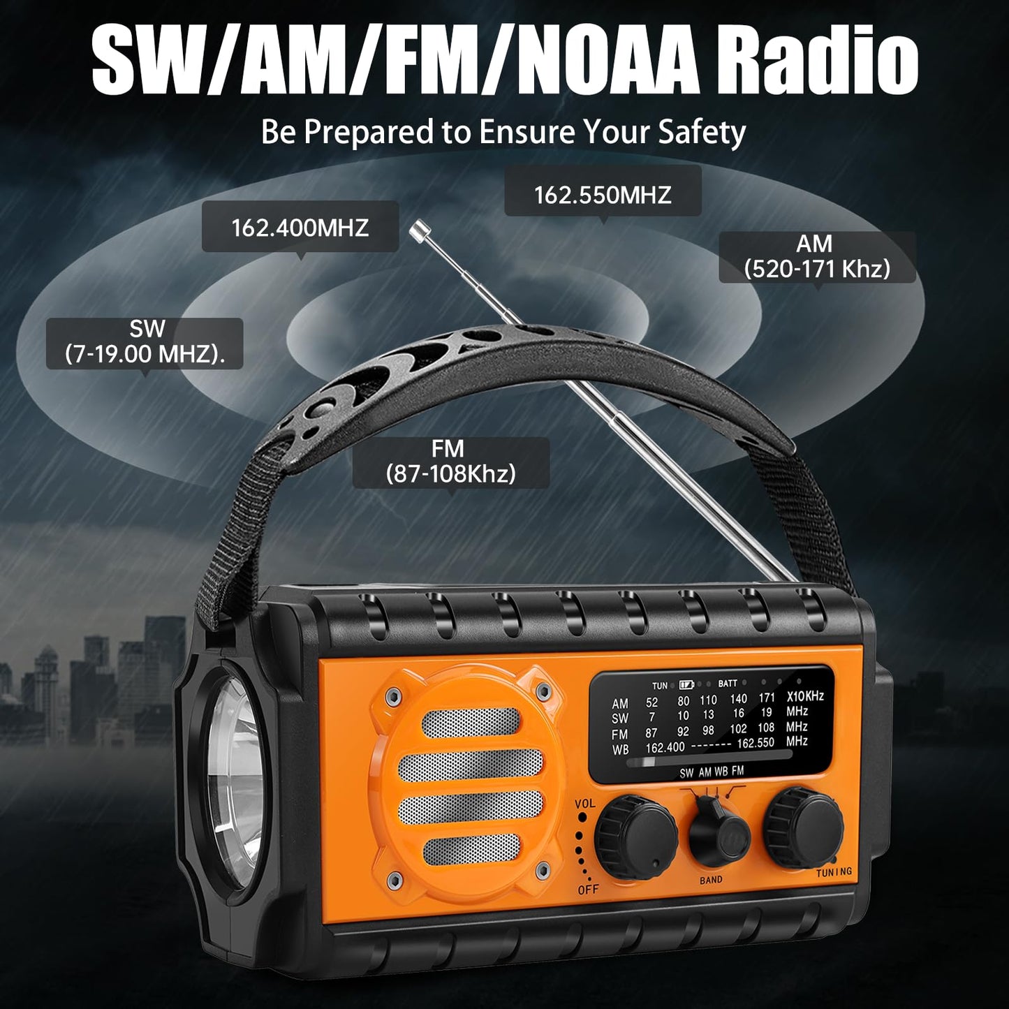 QAUYYW 74000mWh Emergency Radio with NOAA Weather, Portable Hand Crank SW/AM/FM Survival Radio with Fast Charge Rechargeable Solar Battery, Flashlight, Reading Lamp,SOS Sirenor Home Outdoor