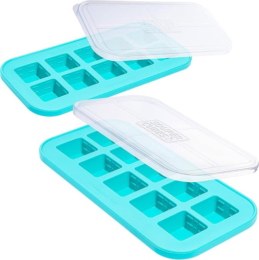 Souper Cubes 2 Tbsp. Silicone Freezer Molds - Perfect for Storing Garlic, Herbs, Ginger, Pesto, Tomato Paste, Lemon Juice, Purees and More - Aqua – 2-Pack