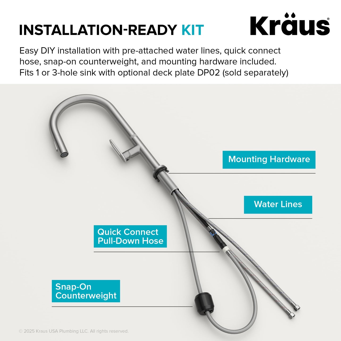 KRAUS Vetra 2-Function Single Handle Pull Down Kitchen Faucet in Spot-Free Brushed Brass/Matte Black, KPF-2850SFBBMB