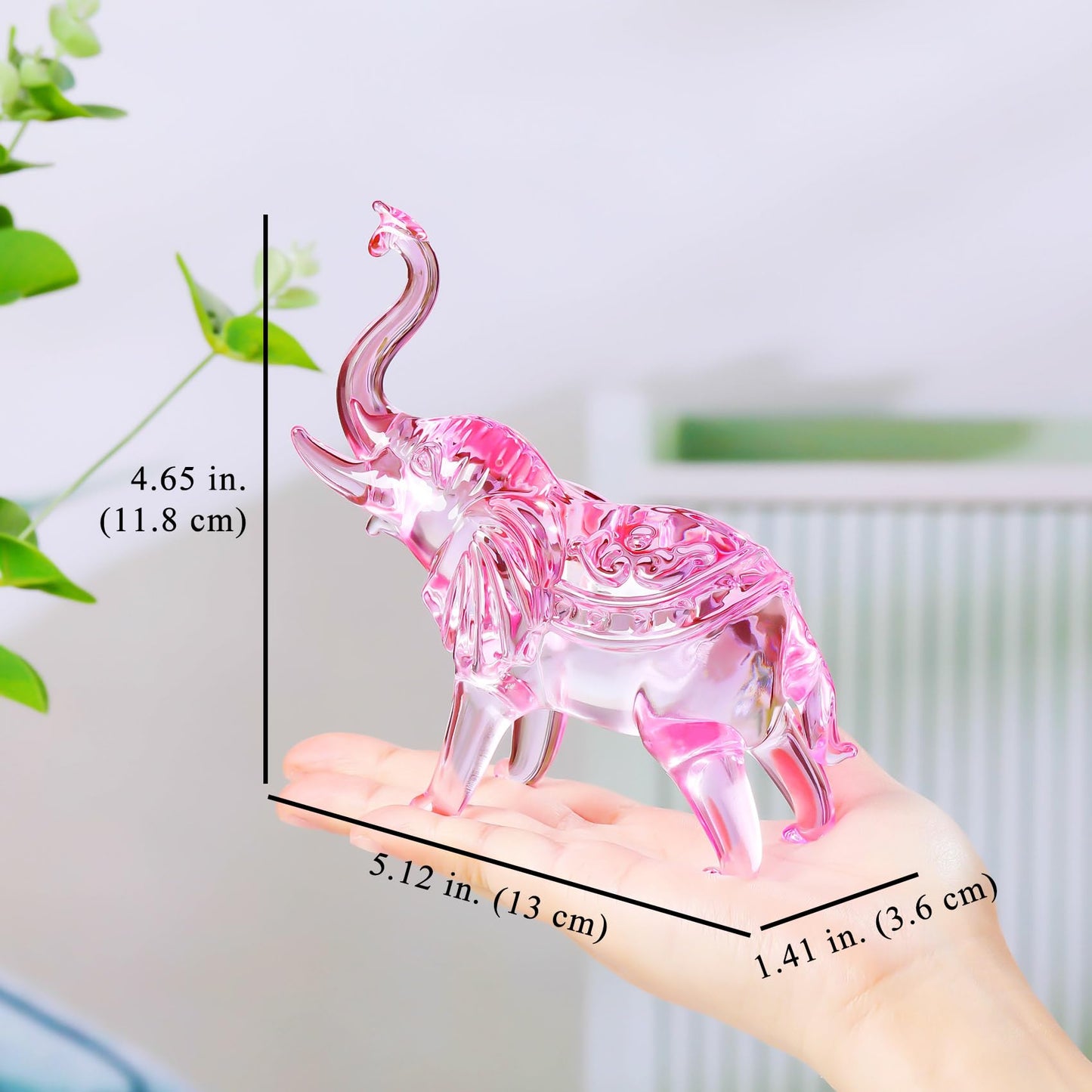 YWHL Pink Crystal Elephant Figurine Gifts for Elephant Lovers, Glass Animals Statue Decor, Handmade Art Collectible Decoration for Home Table Centerpiece
