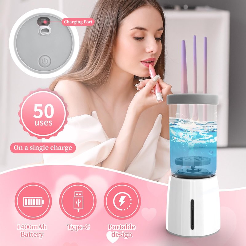 Electric Makeup Brush Cleaner Machine, Rechargeable Wireless Cosmetic Brushes Cleanser, Automatic Spinning Makeup Brush Washing Cleaner For All Size Makeup Brush and Sponges (White)