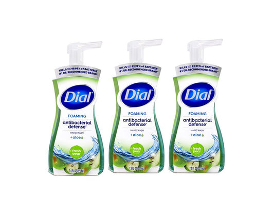 Dial Foaming Antibacterial Defense Hand Wash Fresh Pear Scent With Aloe Pump Bottle 7.5 fl oz (Pack of 3)