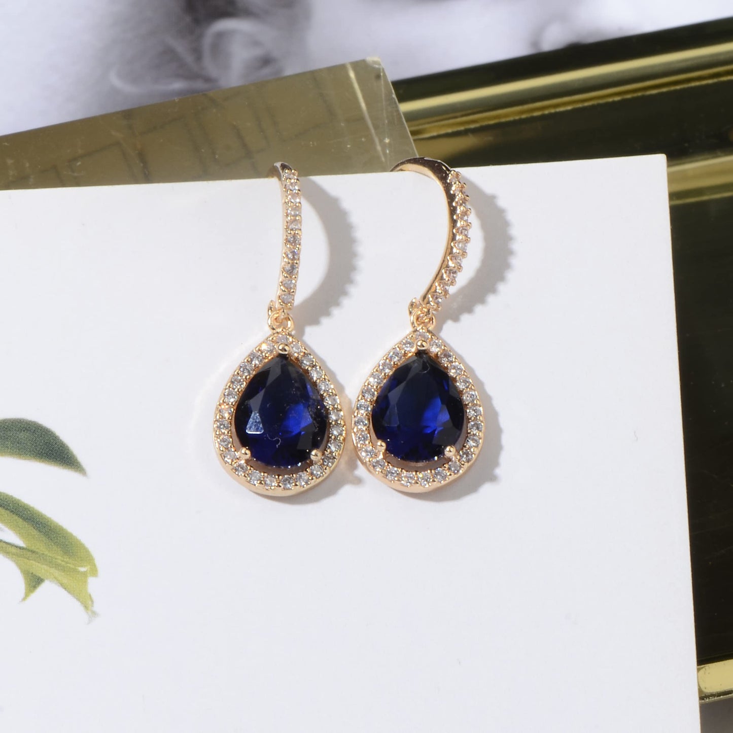 Crystal Wedding Bridal Jewelry Set Teardrop Pendant Necklace Drop Dangle Earrings Set for Bride Bridesmaids Mother of Bride Prom Party Formal Jewelry Set for Women, Copper, crystal,