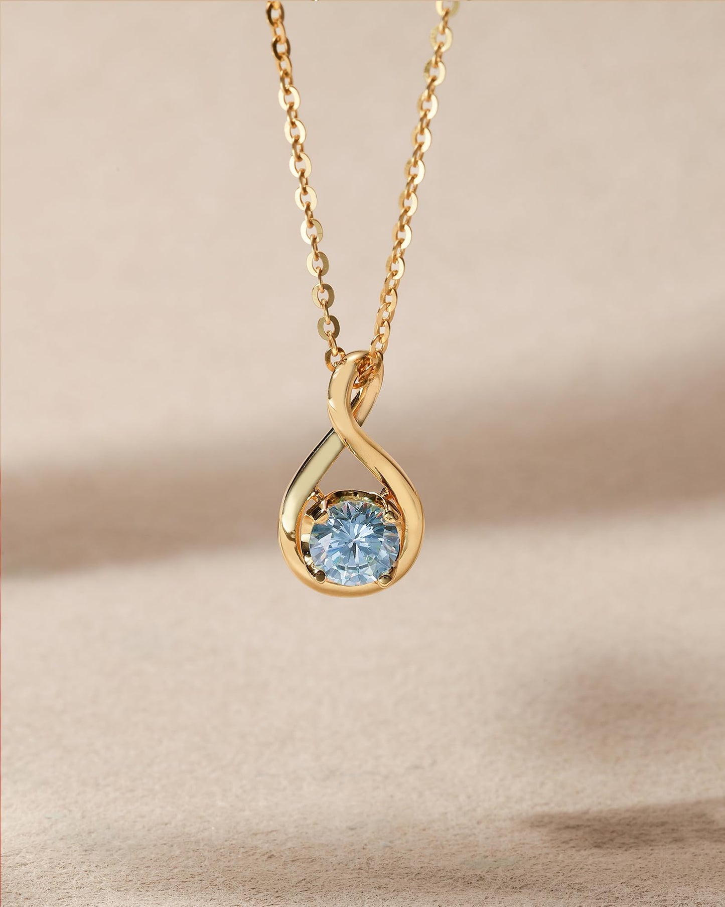 FANCIME Aquamarine Necklace March Birthstone for Women Yellow Gold Plated Sterling Silver Infinity Pendant Blue Gemstone Fine Jewelry Birthday Mothers Day Gifts for Mom Her Daughter