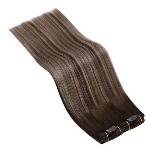 Ugeat Real Hair Extensions Clip in Human Hair 20 Inch Invisible Clip in Hair Extensions Human Hair Ash Brown Balayage Hair Clip Extensions for Women 7Pcs 120G 4/18/4