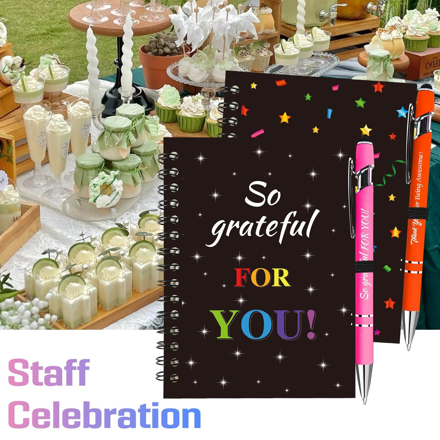 Aartner 10 Sets/20 Pcs Employee Appreciation Gifts Staff Spiral Notebooks Pens Bulk Stylus Cap Team for Teachers Thank You Inspiration Coworkers Inspirational Christmas Party Supplies