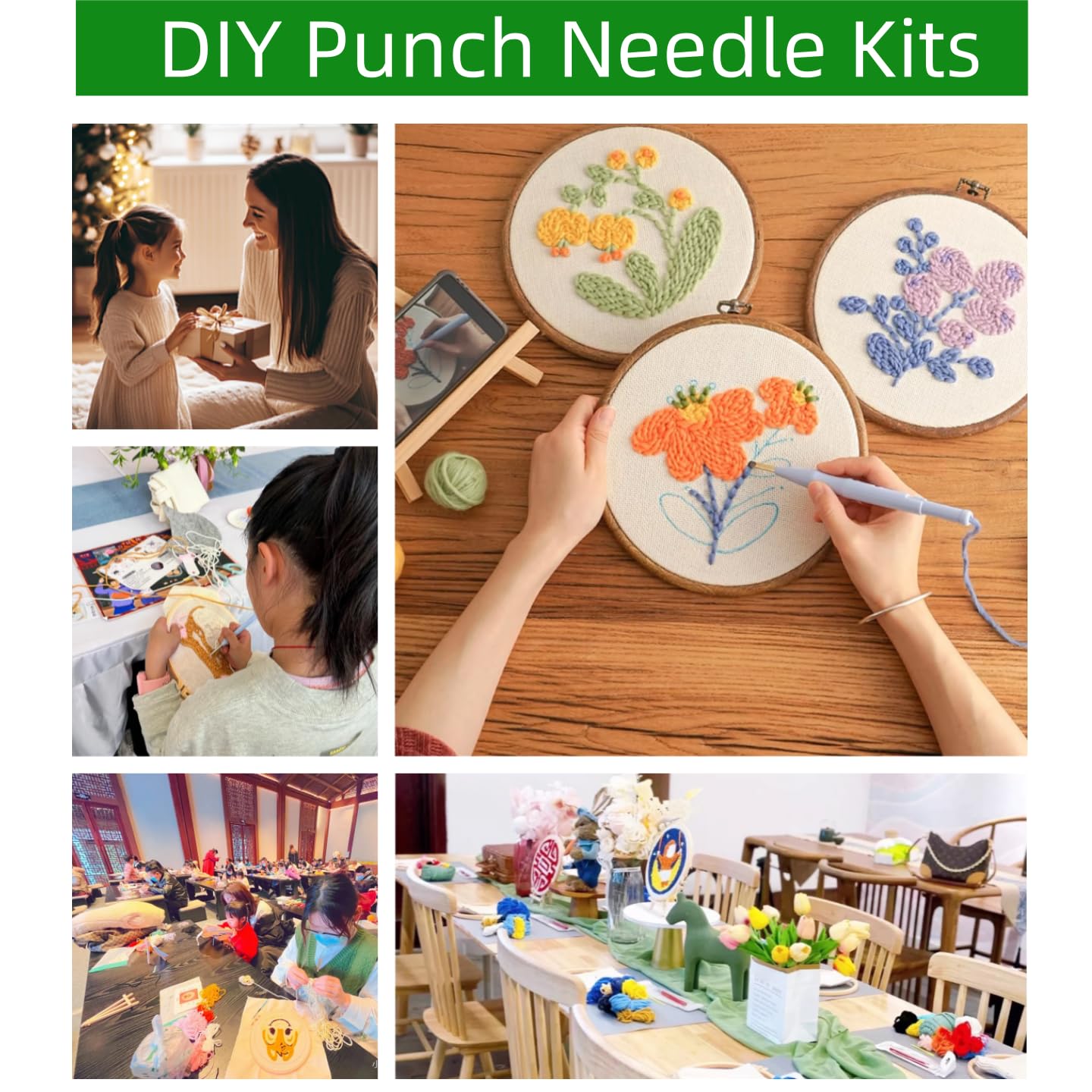 DIY Punch Needle Kits for Beginners Butterfly on Sunflower Simple Shapes with Hoop Punch Needle Starter Craft Embroidery Set Easy for Adults and Children Festival Gift and Decoration 20x20cm-1