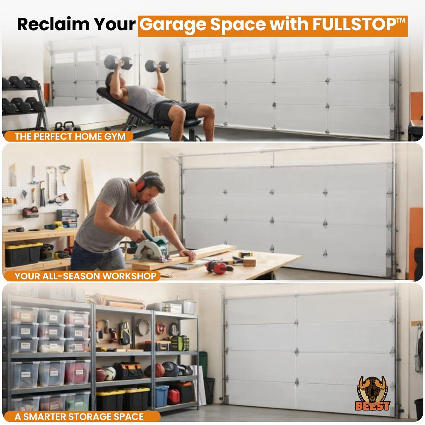 BEEST FULLSTOP Garage Door Insulation Kit - 8x8 & 8x7 ft Single Garage Door Insulation Panels - 8 Pre-Cut 24x48 Foam-Core Panels w/ Tape, Cutter & Squeegee - Easy DIY for Instant Temperature Control