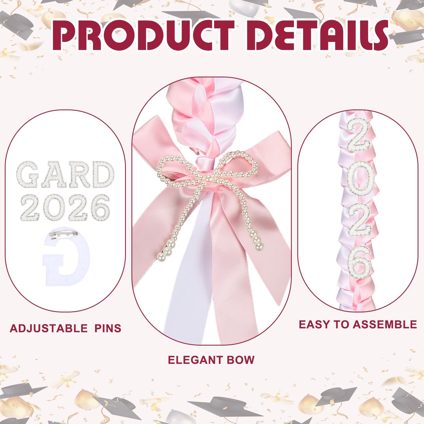 Suncalla 2026 Graduation Lei Bow Braided Ribbon Necklace Kit Graduation Ceremony Gift Photo Props for College Graduate DIY Decors Party Supplies Gown Accessories(Pink)