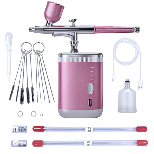 Airbrush kit: Handheld Spray Paint Gun with 0.3/0.5mm Nozzle, Rechargeable Cordless Spray Gun Sets Suitable:air Brush for Nails, Art, Color Spraying, Cake Decoration, Model Tattoos & Makeup (Pink)