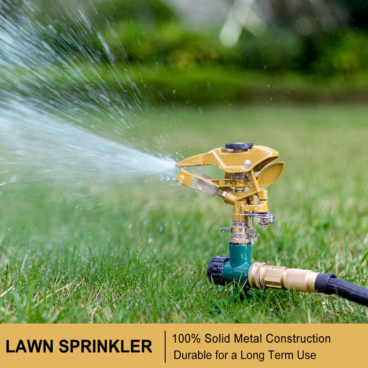 FANHAO Heavy Duty Pulsating Impact Sprinkler on Spike Base, 100% Metal Impact Sprinkler with 360° Adjustable Spray Pattern for Large Area Lawn & Yard Irrigation, Covers Up to 5800 sq. Ft