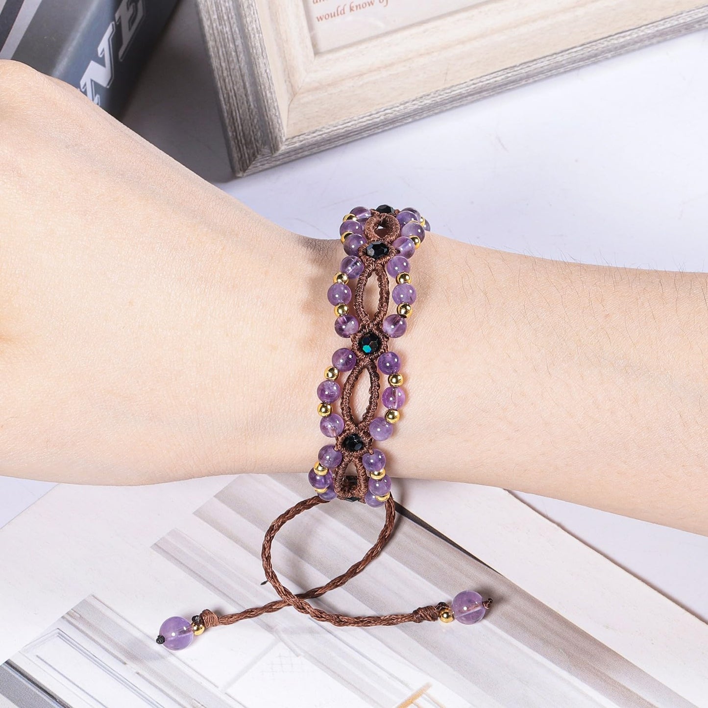 TUMBEELLUWA Handmade Boho Braided Bracelets Healing Crystal Layered Beaded Bracelet Chakra Jewelry Gifts for Women, Amethyst
