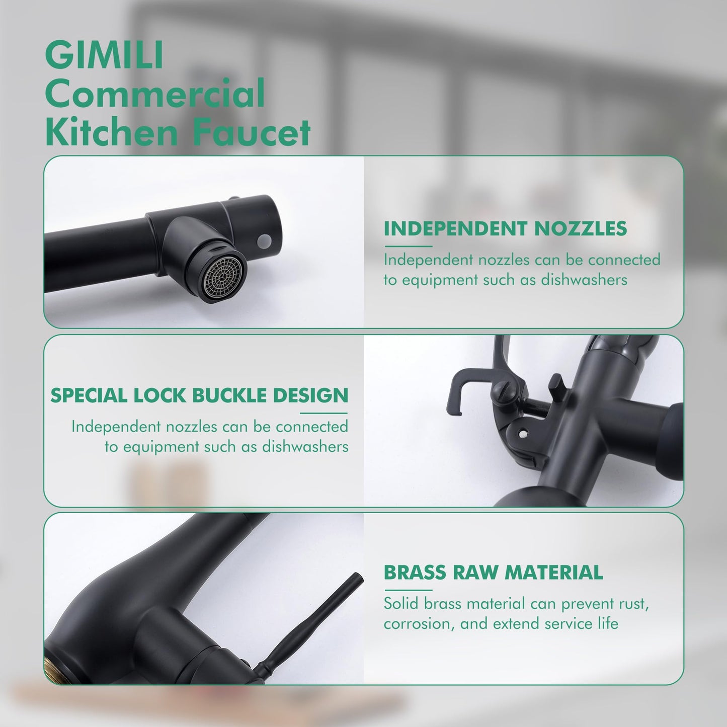 GIMILI Kitchen Faucet with LED Single Handle Kitchen Sink Faucet with Pull Down Sprayer Commercial Double-Headed Stainless Steel Kitchen Faucets Sink with Deck Plate Matte Black