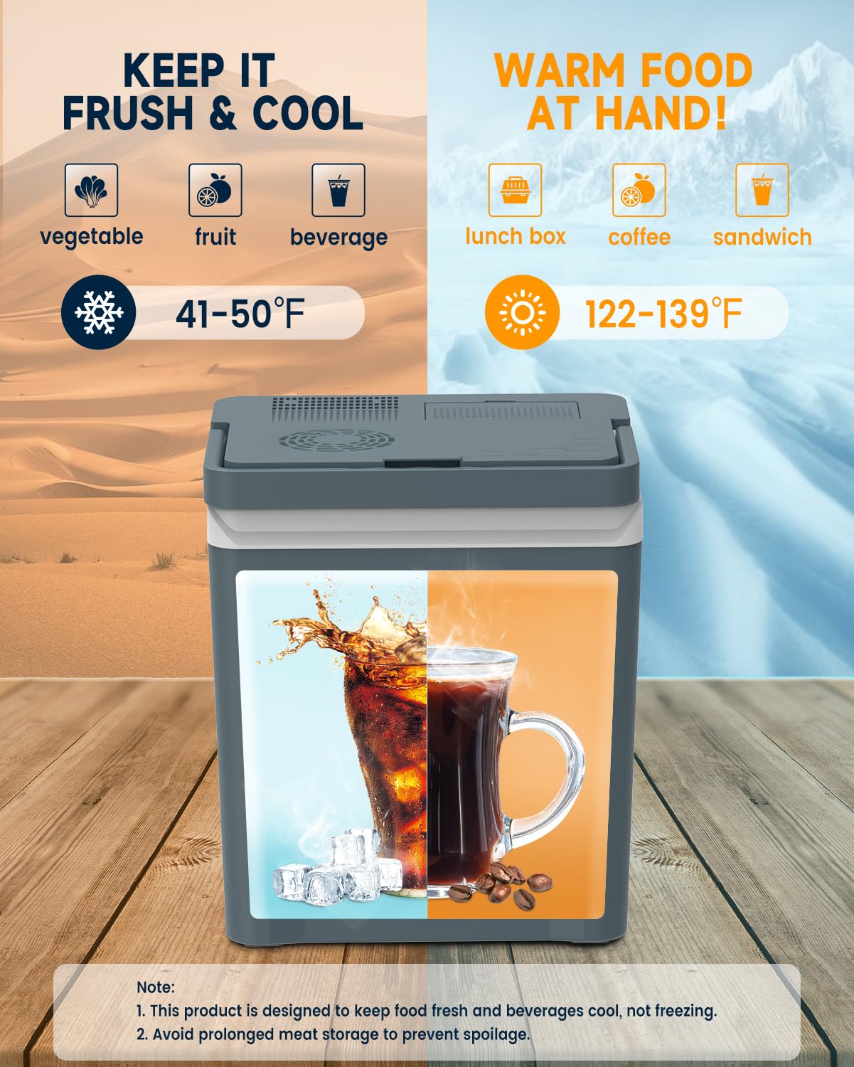 SubSun Electric Cooler and Warmer with Handle，32Quart (30 L) Portable Thermoelectric Fridge， Car Fridge Cooler with 12V DC & 110 AC for Camping, Travel & Picnics,Grey
