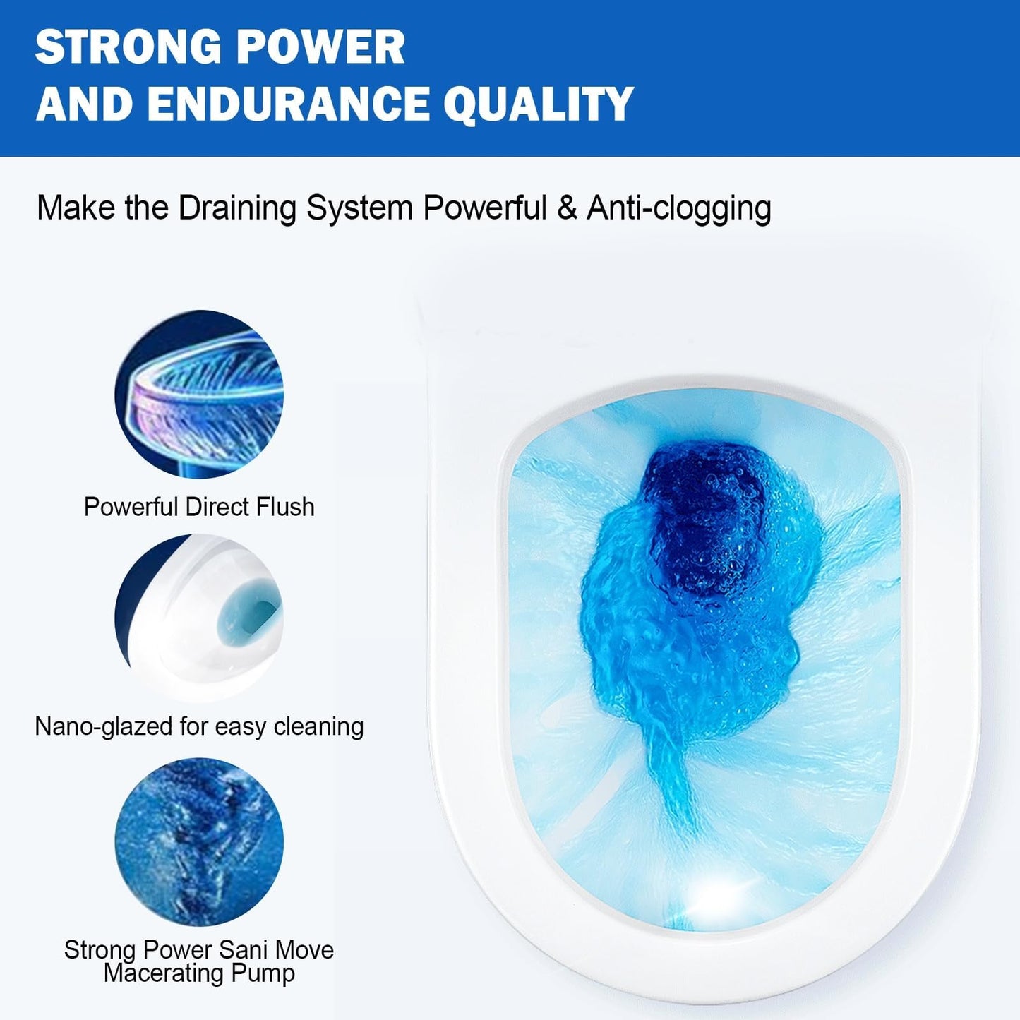 Macerating Toilet with Pump–Upflush Toilet System for Basement/Attic, 4 Water Inlets & AC Vent, 36ft Vertical Lift, Dual Flush, Easy Install,15.5" CompactedToilet