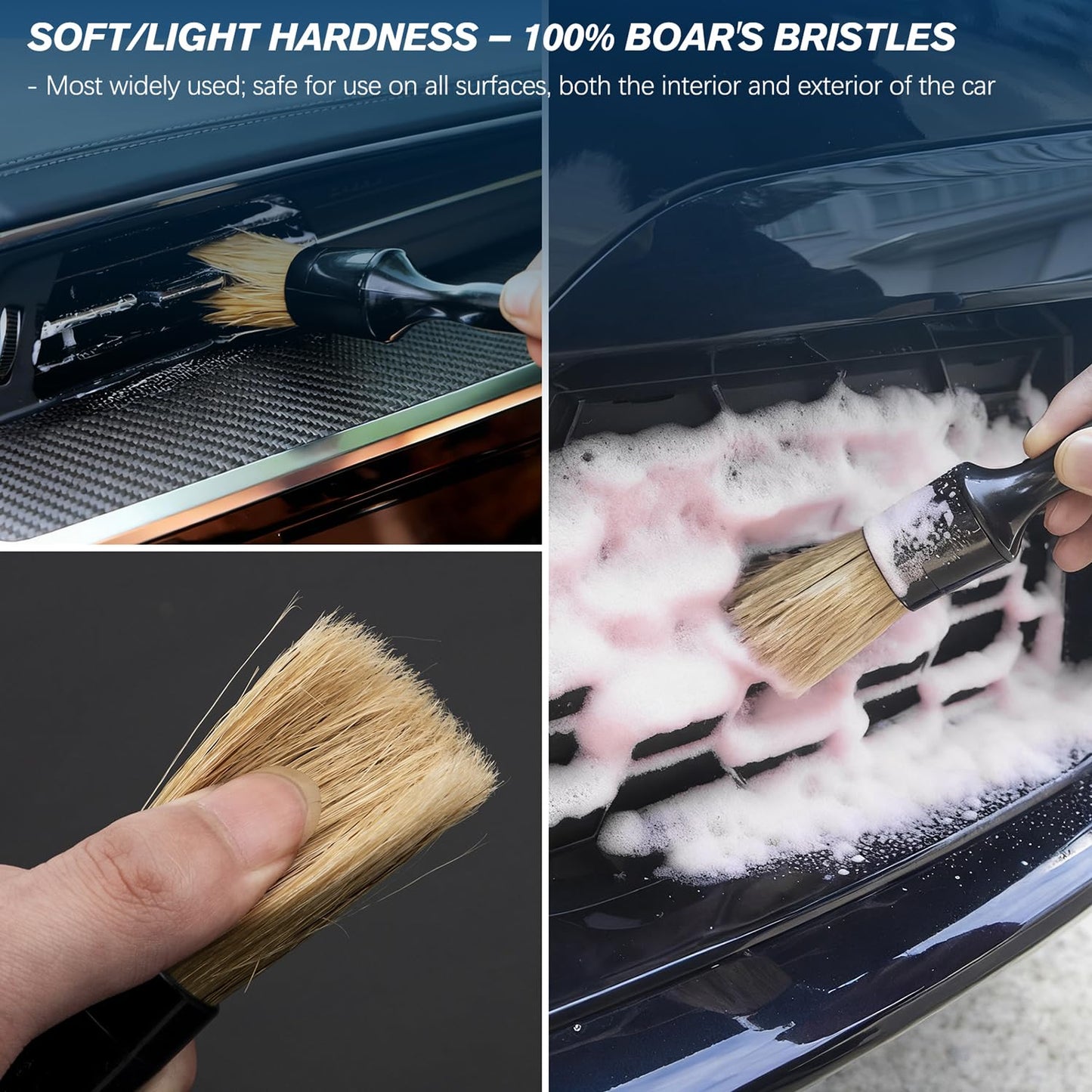 Menchingan Car Detailing Brushes Set, 8-Piece Auto Detail Cleaning Brush Tool Kit in Ultra-Soft/Middle/Hard, Crevice Brush for Car Interior & Exterior, Leather, Air Vents, Emblems, Wheels Wash & Care