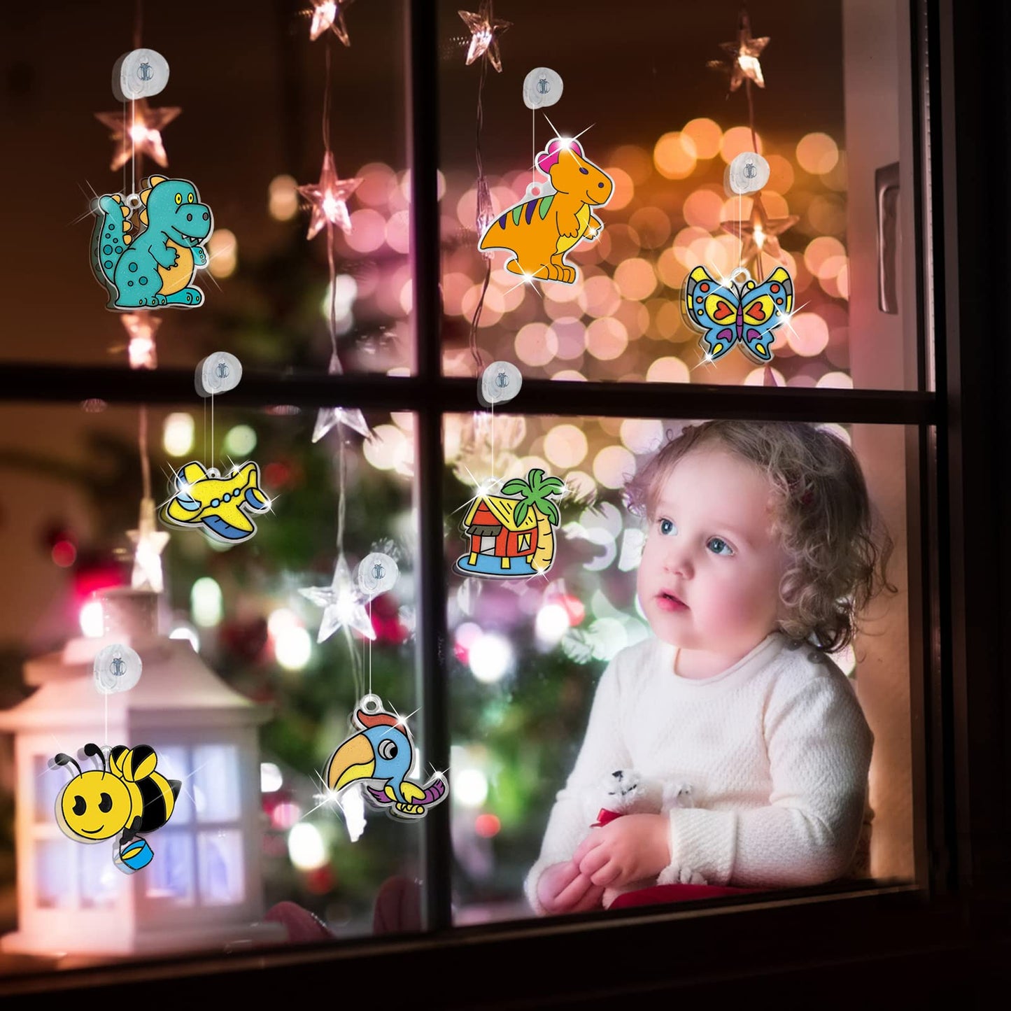 Window Paint Art, 36 Suncatchers Double Craft Kit for Kids – Children’s Make Your Own Fun Suncatcher Set Suction Cups DIY Car & Mirror Arts Crafts Children