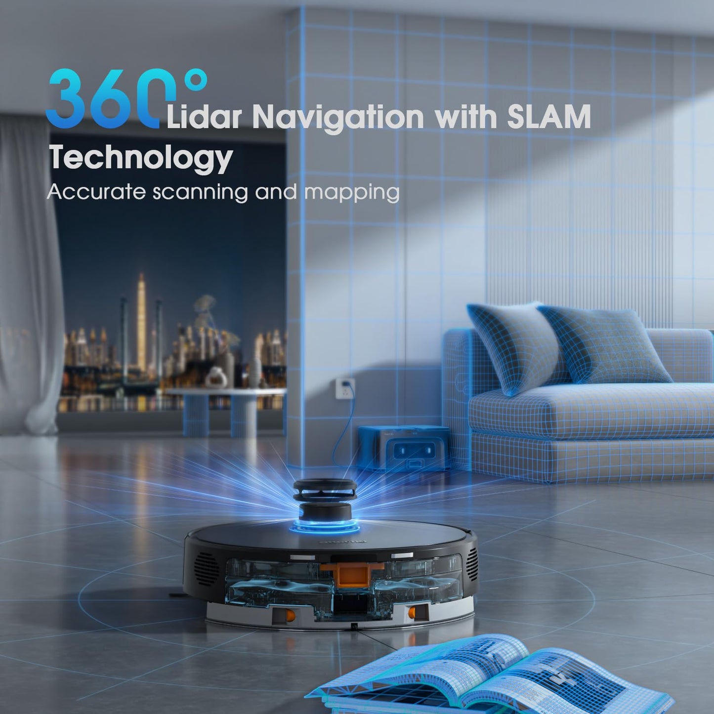 Robot Vacuum and Mop Combo, Robotic Vacuums Cleaner with LiDAR Navigation, Smart Mapping, Strong Suction, with WiFi/App/Alexa/Voice Control, Obstacle Avoidance, for Home, Wood/Hard Floors, Pet Hair