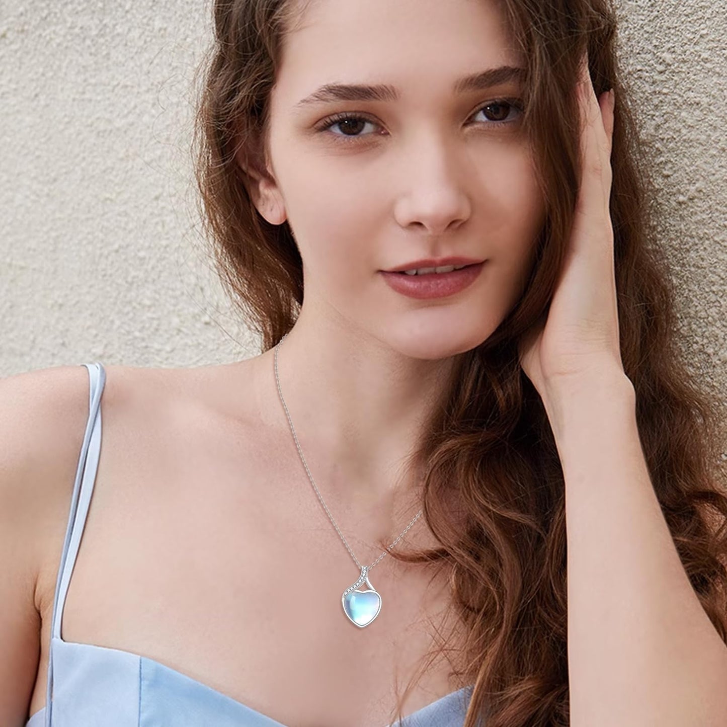 YAFEINI 925 Sterling Silver Moonstone Necklace Cubic Zirconia Heart Pendant Necklace Jewelry for Women (WW-Moonstone Cubic Zirconia Necklace)