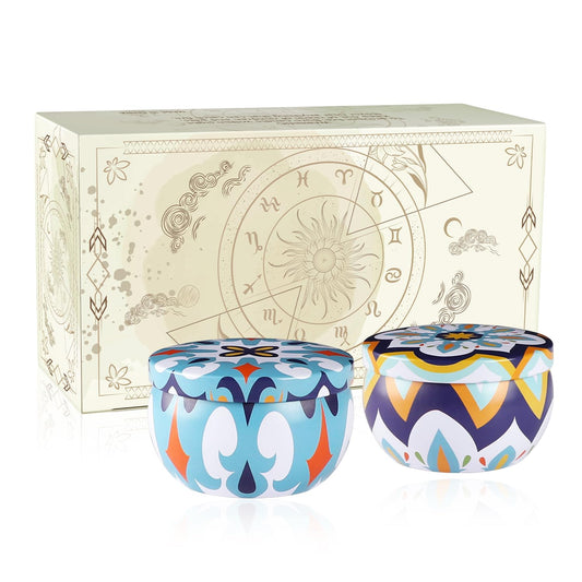2 Pack 2.2-Ounce Scented Jar Candles - Victoria Style - Perfect for Travel, Yoga, Bathing- Vibrant Colorful Iron Can Jars Candles(Lavende& Peppermint)