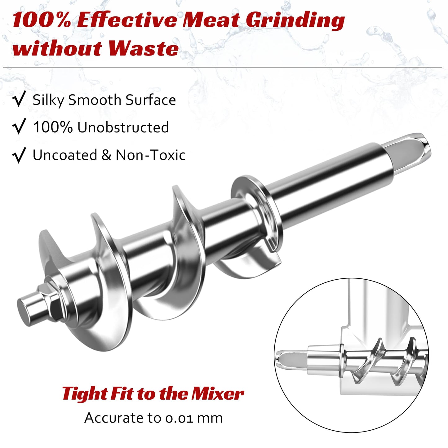 100% Polished Stainless Steel Meat Grinder Attachment for KitchenAid Mixer, Dishwasher Safe, Uncoated Meat Grinder Attachment Anti-Oxidation, Seamless Sausage Stuffer, Thickening Grinding Plate, 18PCS