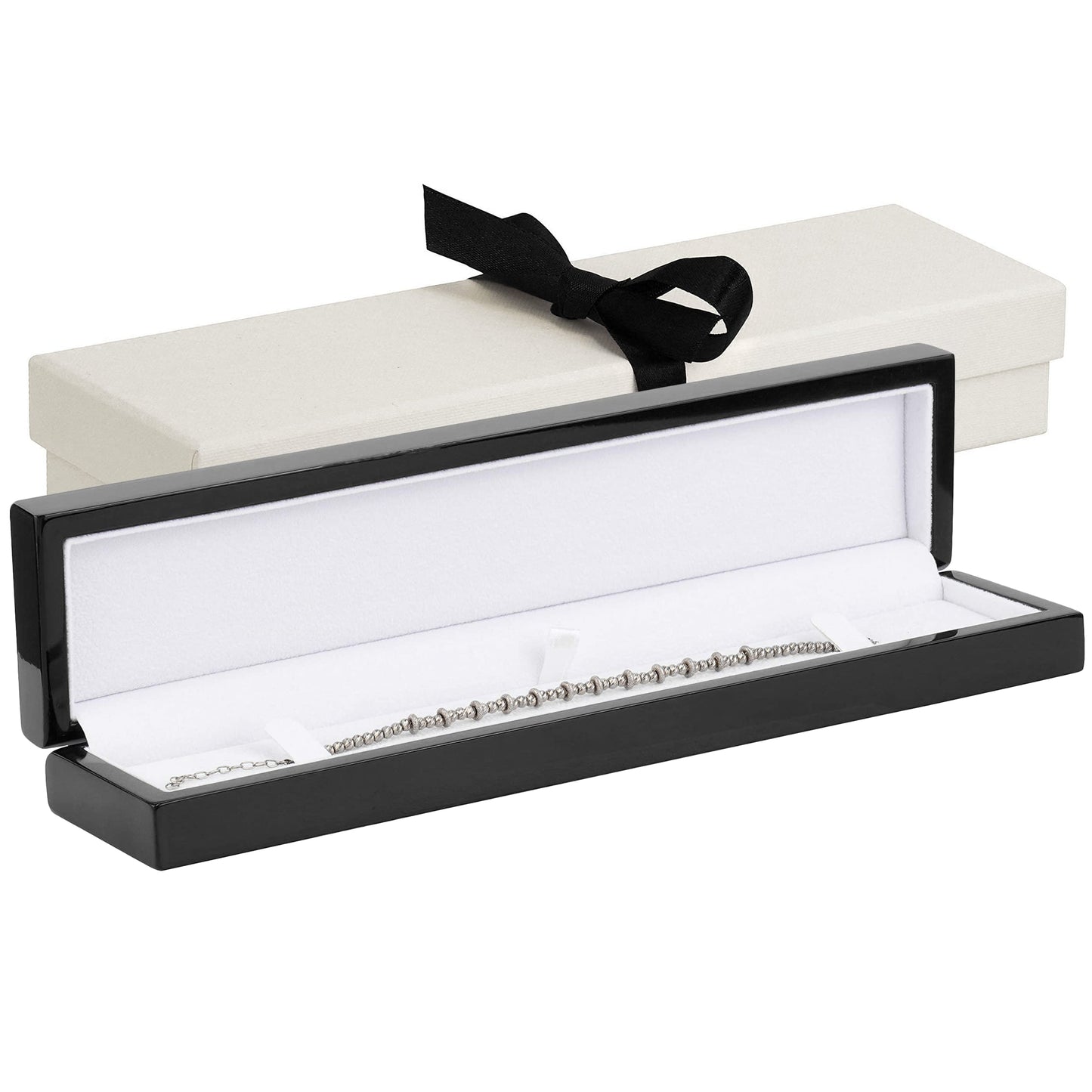 Noble Piano Wood Bracelet Box - Luxury Bracelet Gift Box - Jewelry Gift Box for Bracelet - Comes with Two Piece Packer and Ribbon (Black)