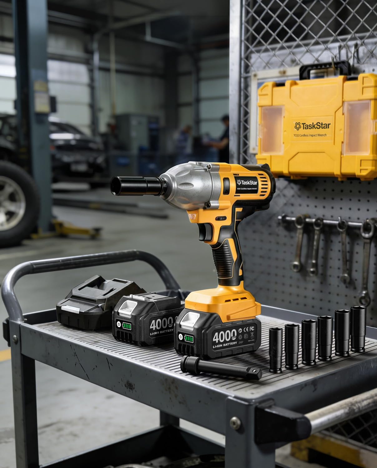 Cordless Impact Wrench 1/2 Inch, 1200N·m(886ft・lbs) Brushless High Torque Impact Gun, 21V Electric Impact Driver, 2x4.0Ah Batteries, Charger & 6 Sockets, Variable Speeds for Car/Truck RV/Mower