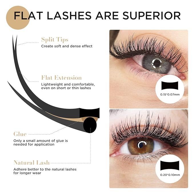 LASHVIEW Ellipse Flat Eyelash Extension,Flat Eyelash Extension supplies,Individual Lashes,0.15mm C Curl Mixed Length,Lash Extension,Semi-Permanent,Extremely Light & Soft,Professional Salon Use.