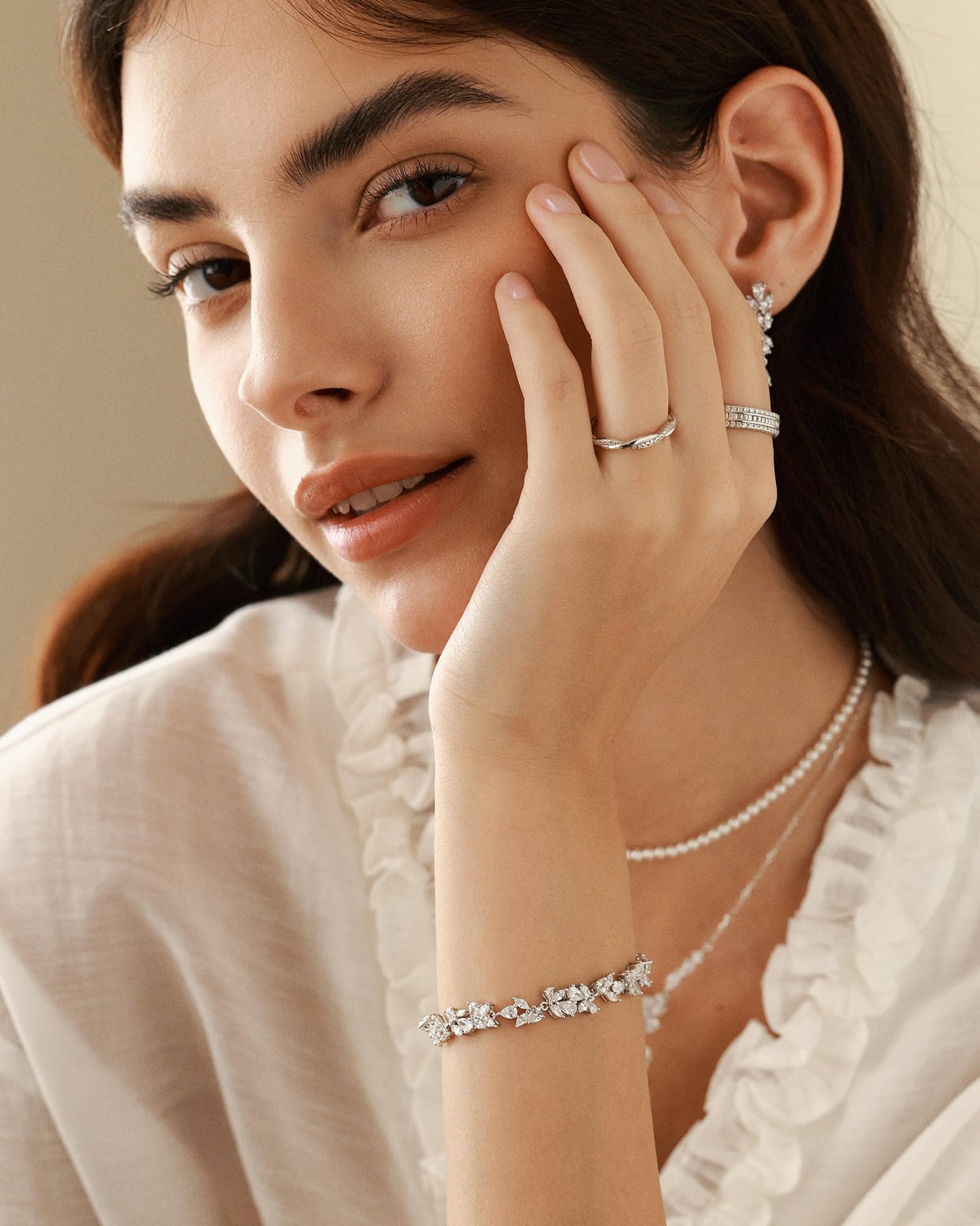 FANCIME Wisteria Bouquet Necklace for Women White Gold Plated Sterling Silver Flower Drop Y Necklace Fine Jewelry Wedding Birthday Anniversary Graduation Mothers Day Gifts for Wife Women Bride Her