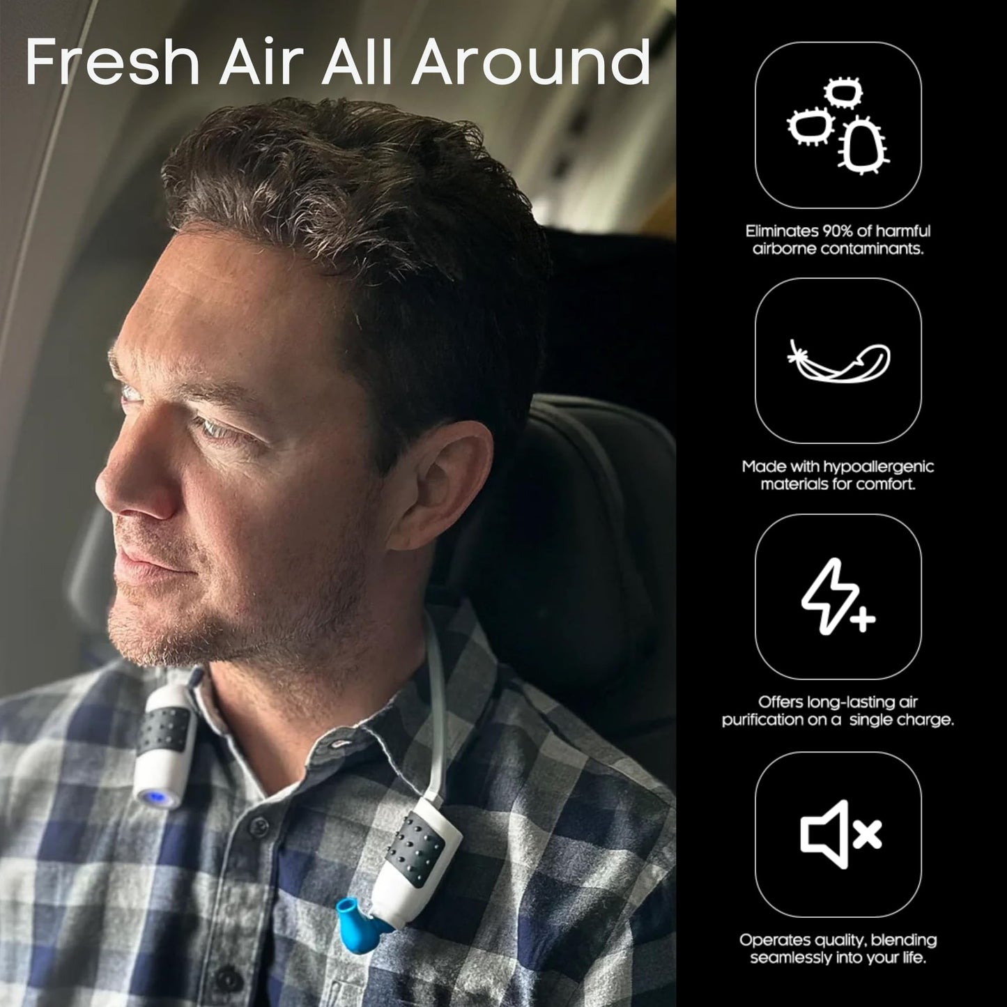 AIRiWEAR Personal Wearable Air Purifier – Portable Neck-Worn UVC Air Cleaner for Travel & Daily Use – Rechargeable, Includes Travel Case for Immunocompromised Users (One Size, 1, Count)