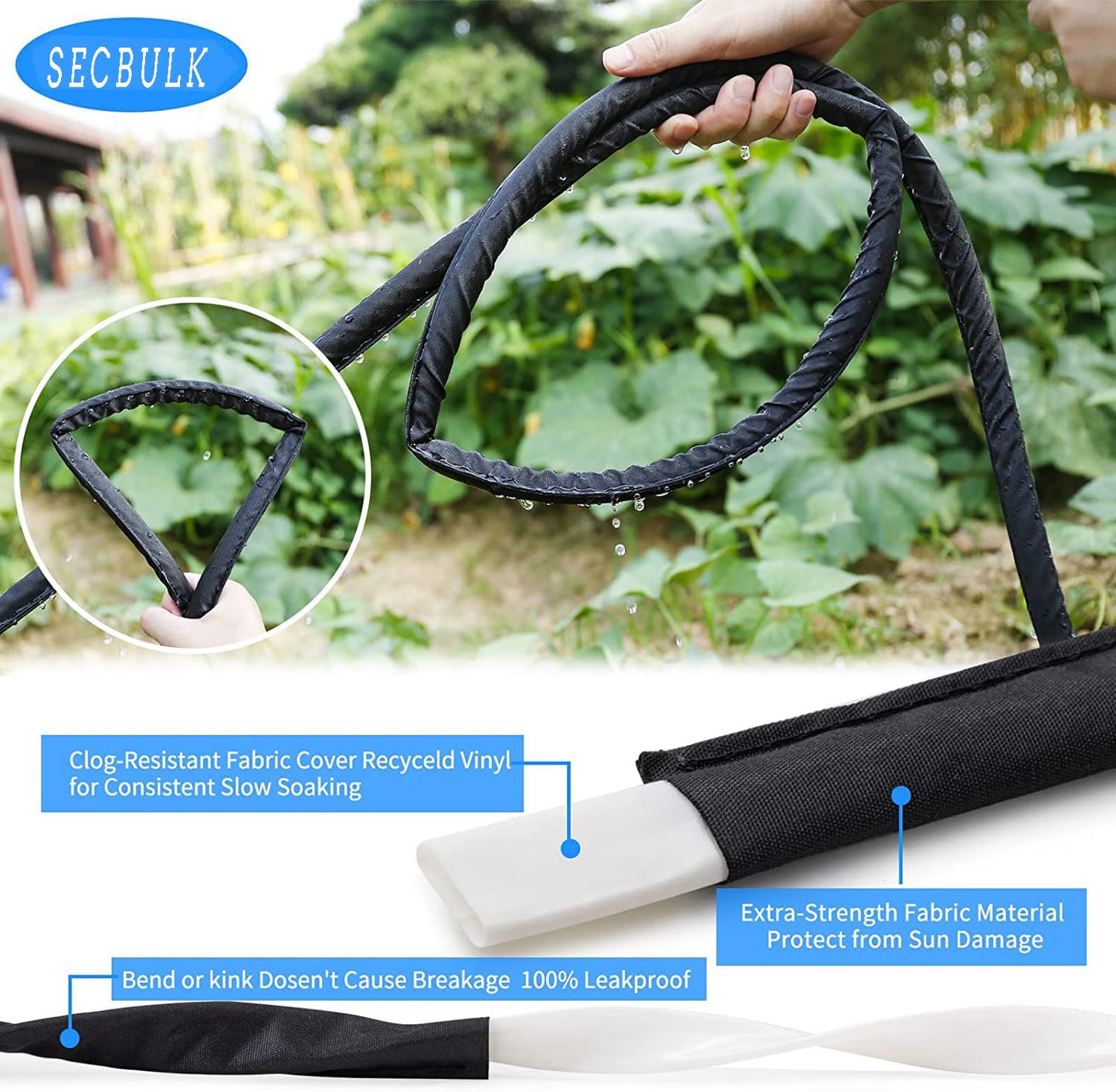 Secbulk 2025 Flat Soaker Hose 75 ft for Garden, 75' Linkable Drip Hose Diy Garden Irrigation System Saving 80% Water, Dual-layer Leak-free Design Water Hose with Holes