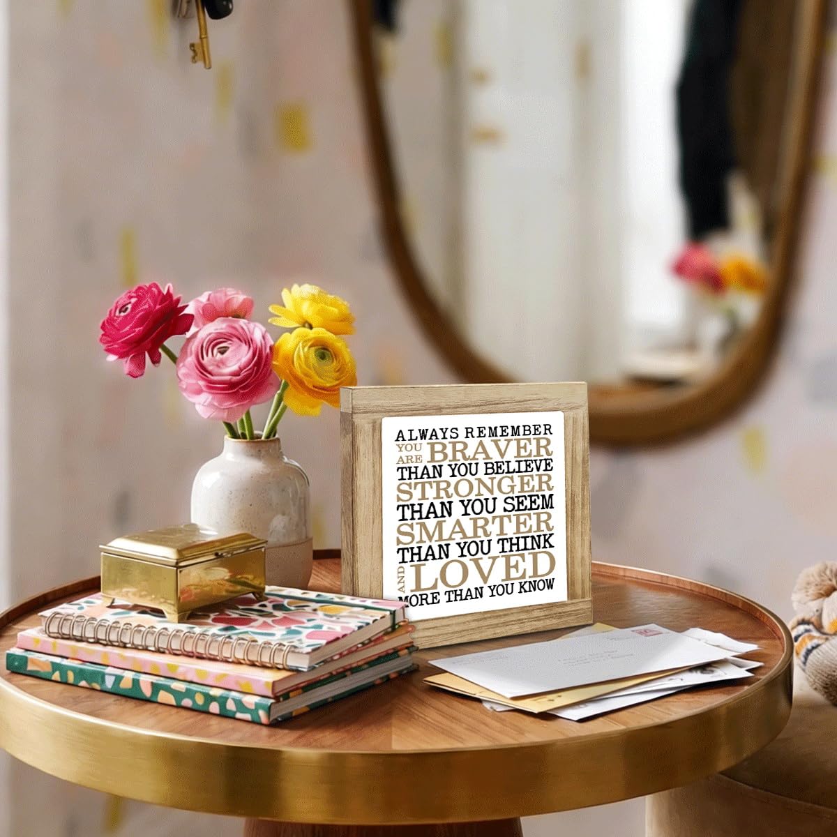 Inspirational Desk Sign Gift, Always Remember You Are Braver Stronger Smarter Loved Quote Tabletop Decor, Motivational Reminder for Home Office Desk Shelf, Encouraging Gift for Coworkers Friends