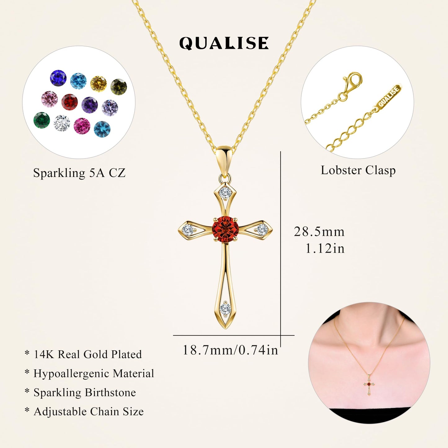 14K Gold Plated Solid Cross Necklace for Women,925 Sterling Silver Ladies Faith Cross Birthstone Pendant Christian Religious Confirmation Baptism Everyday Fine Jewelry Anniversary Birthday Gifts for Her
