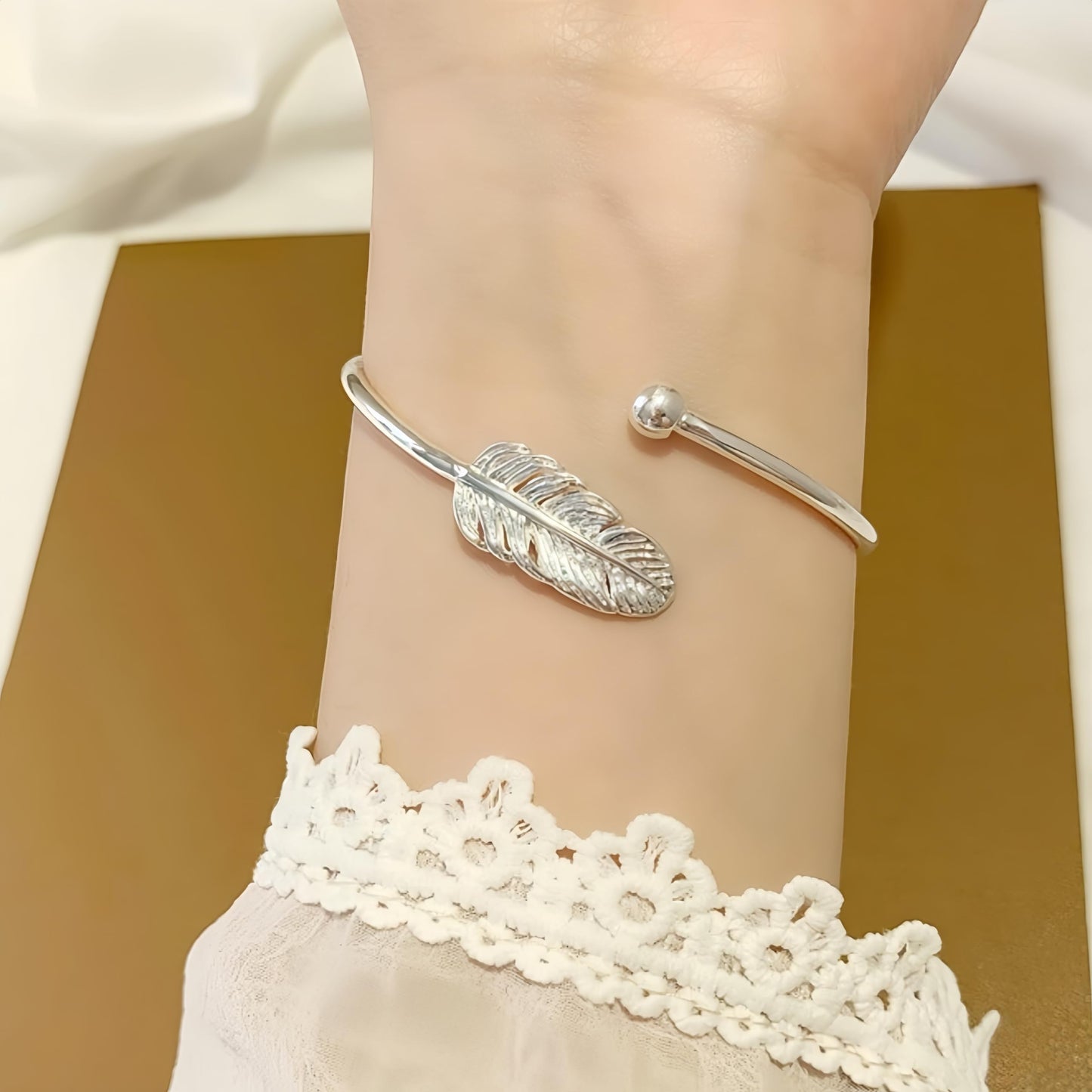 925 Sterling Silver Feather Bracelets for Women Minimalist Open Silver Bangle For Women Adjustable Cuff Bracelets Feathers Wrap Lucky Bangle Bracelets Jewelry Gifts for Mom Wife Daughter Sister