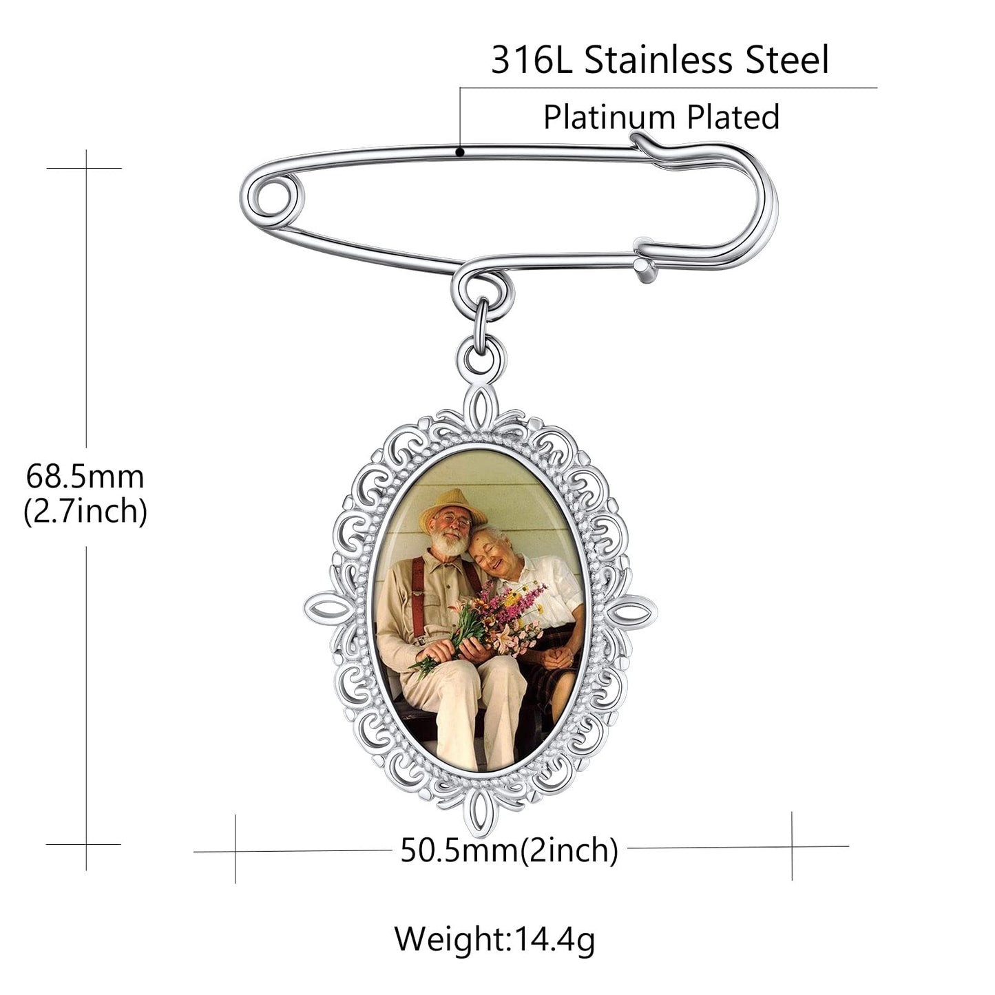Custom4U Wedding Boutonniere Oval Bouquet Charm Pin Customized Photo Charm for Mother of The Bride Groom Women Men