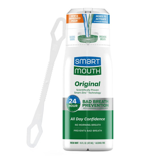 SmartMouth Original Zinc Activated Mouthwash & Tongue Cleaner - Instant Fresh Breath Mouthwash - Eliminates Bad Odors & Bad Breath - Sugar, Gluten & Alcohol-Free - Fresh Mint - 16 fl oz, 1 Count