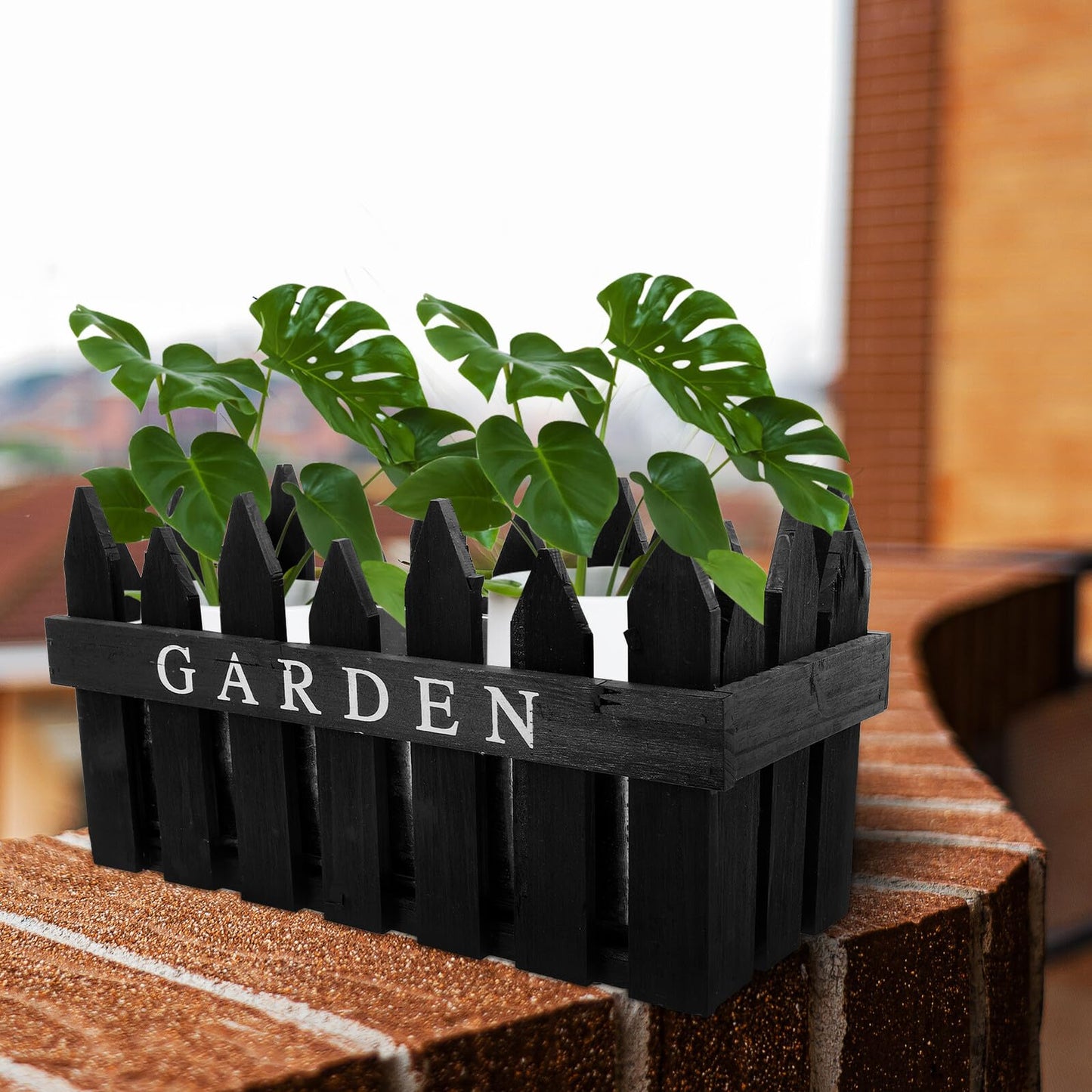 PAMINGONO Rectangular Wooden Fence Planter Box, Black Pastoral Style Flower Pot for Garden and Home Decoration, Wooden Plant Container Suitable for Outdoor Patio and Indoor Use