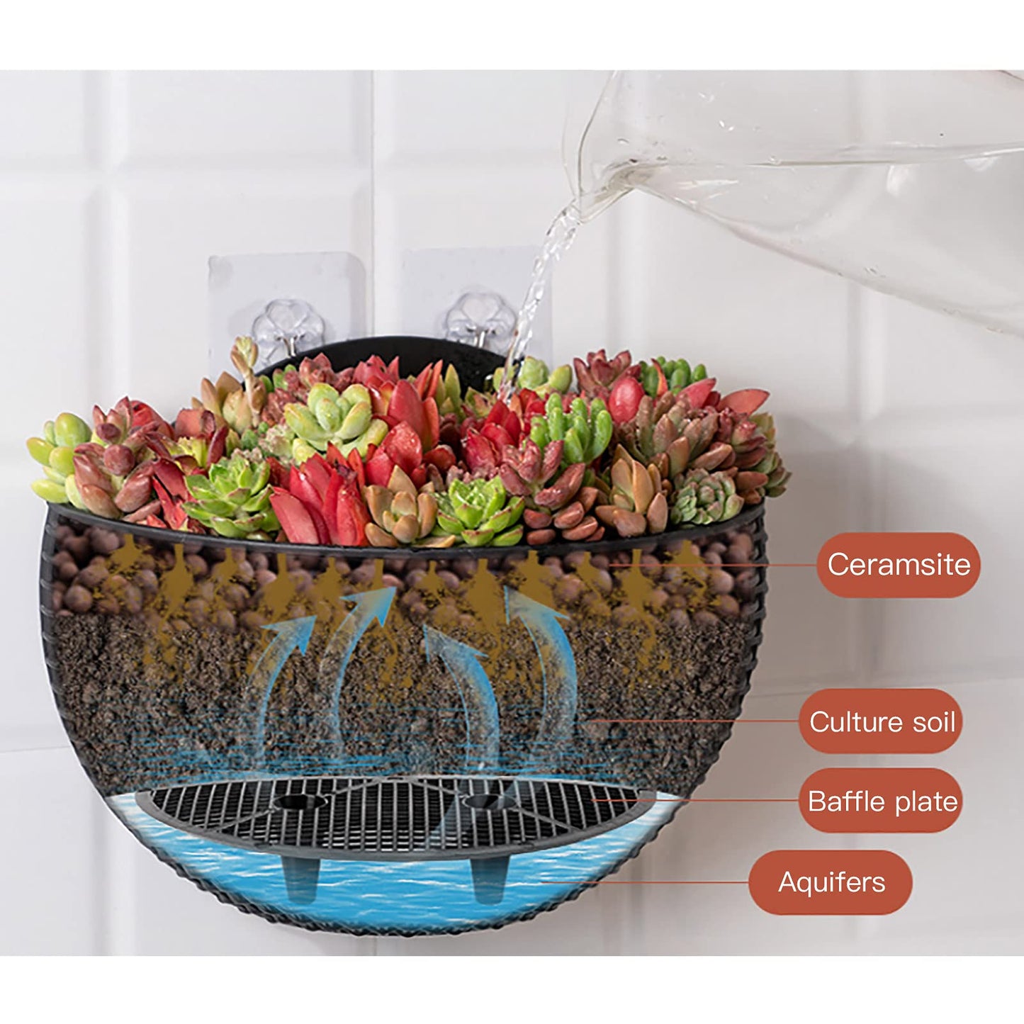 Hanging Planter Pot, Wall and Railing Hanging Planters with S Hooks, Half Round Imitation Rattan European Style Wall Flowerpot Rustic Decorative Flower Basket for Home Balcony(#2pcs 26 * 20.5cm Grey)